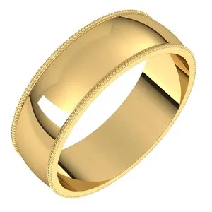 10K Yellow 6 mm Milgrain Half Round Light Band Size 11