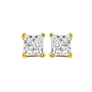 14KT Yellow Gold & Diamond Pricess Cut Stud Earrings  - 1 ctw