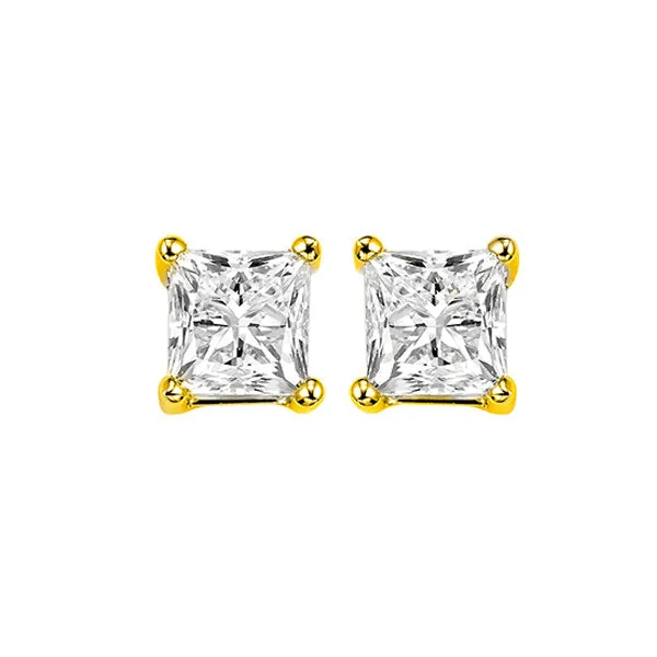 14KT Yellow Gold & Diamond Pricess Cut Stud Earrings  - 1 ctw