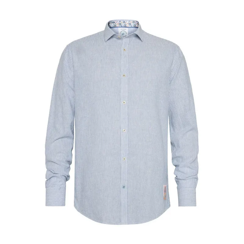 A FISH NAMED FRED Linen Stripe Shirt in Cobalt