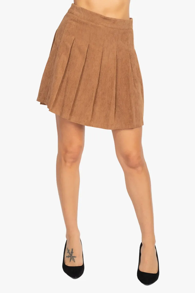 A-line Corduroy Pleated Mini Skirt