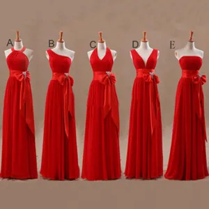 A Line Mismatched Junior Red Long Bridesmaid Dresses with Bow, BG51283