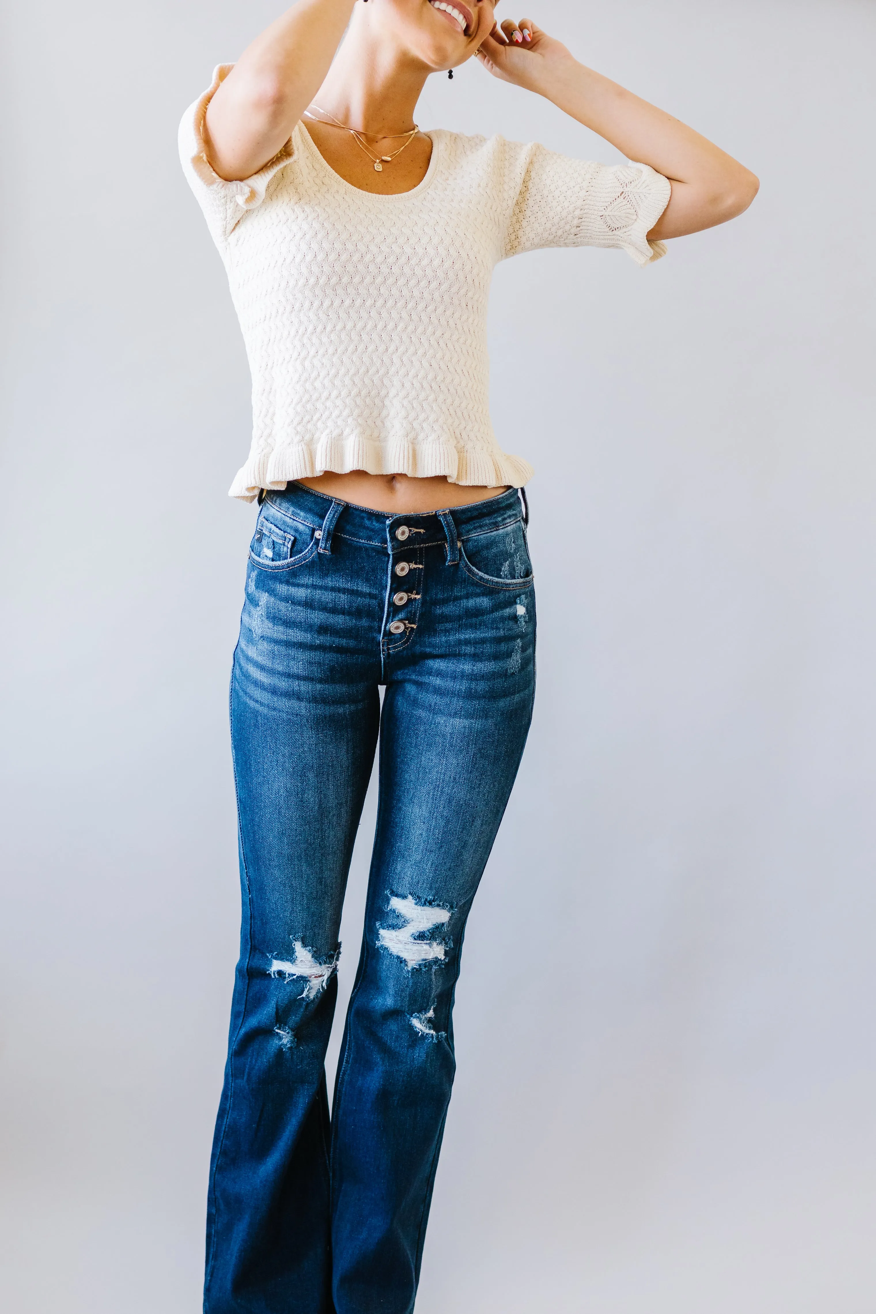 Abigail Petite Fit Button-fly Flares by Kancan