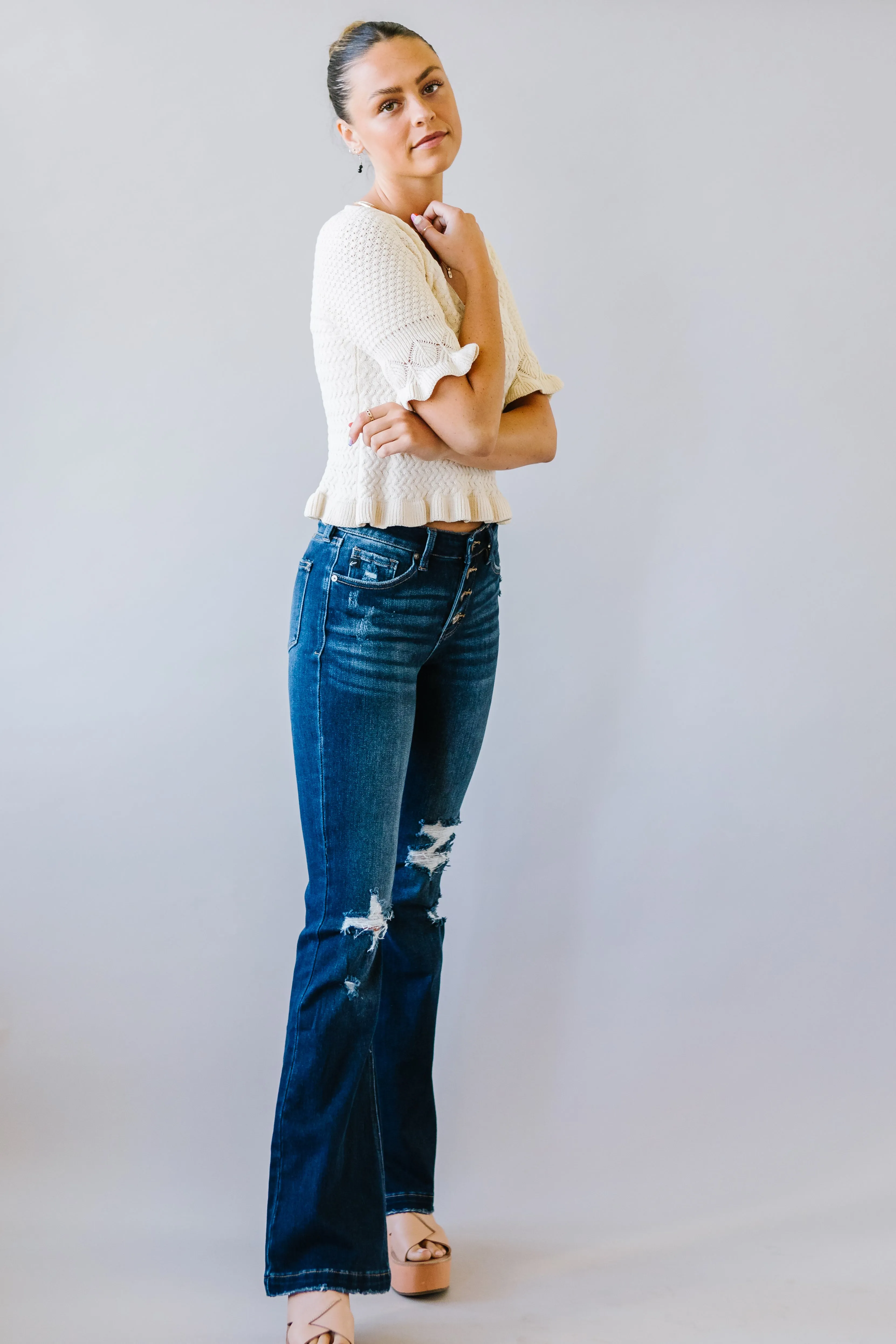 Abigail Petite Fit Button-fly Flares by Kancan