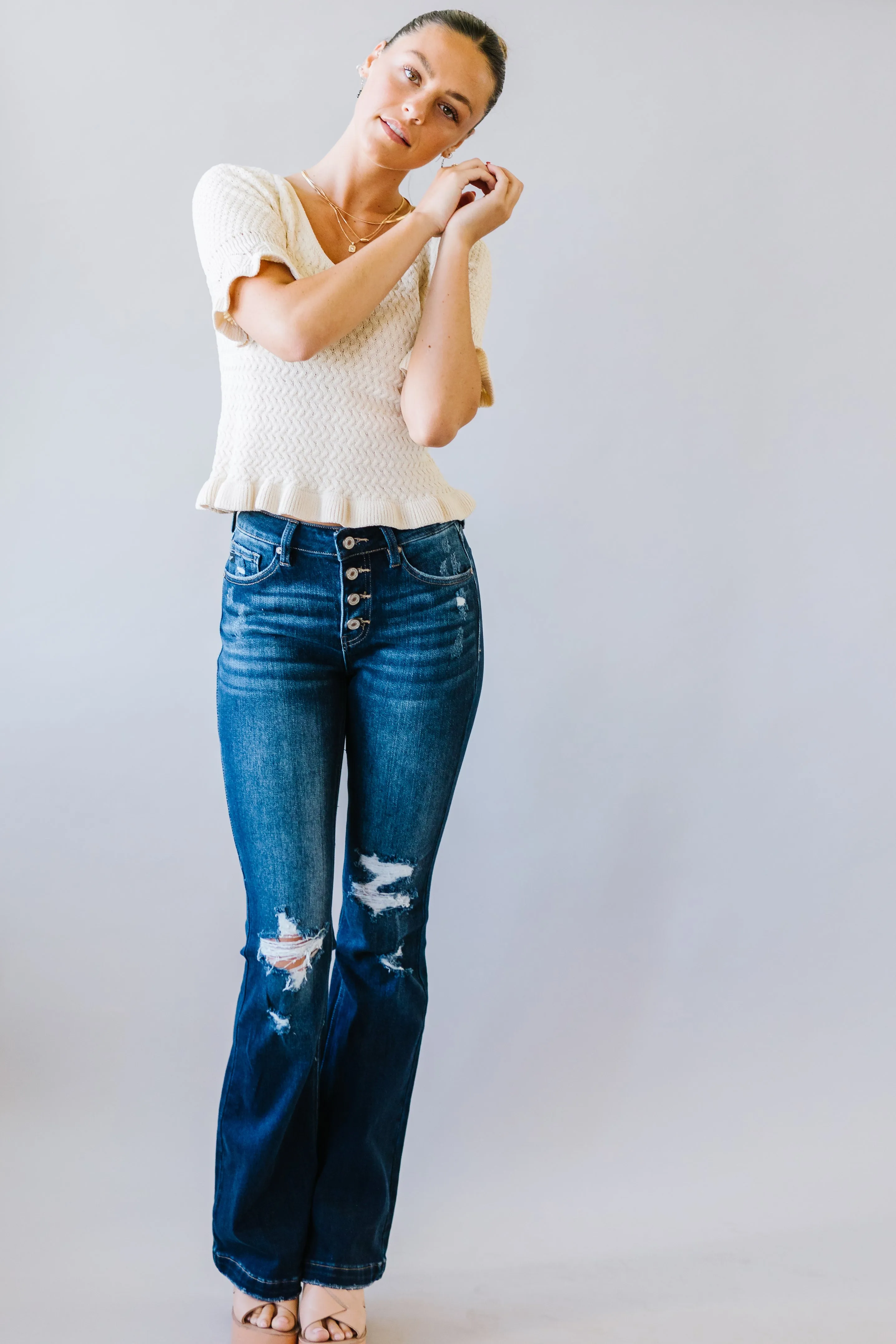Abigail Petite Fit Button-fly Flares by Kancan