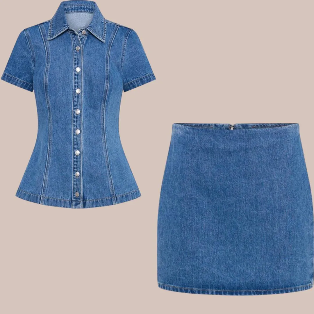 Amira™ | Trendy Button-Up Denim Set