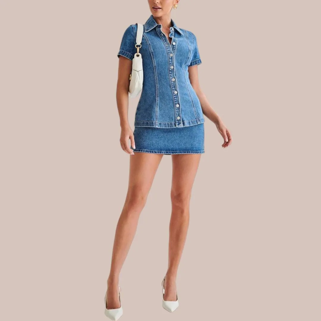 Amira™ | Trendy Button-Up Denim Set