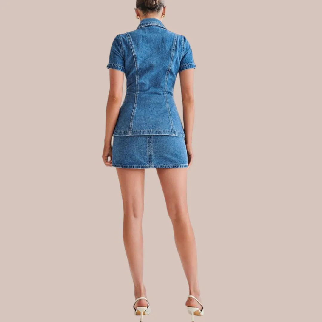 Amira™ | Trendy Button-Up Denim Set