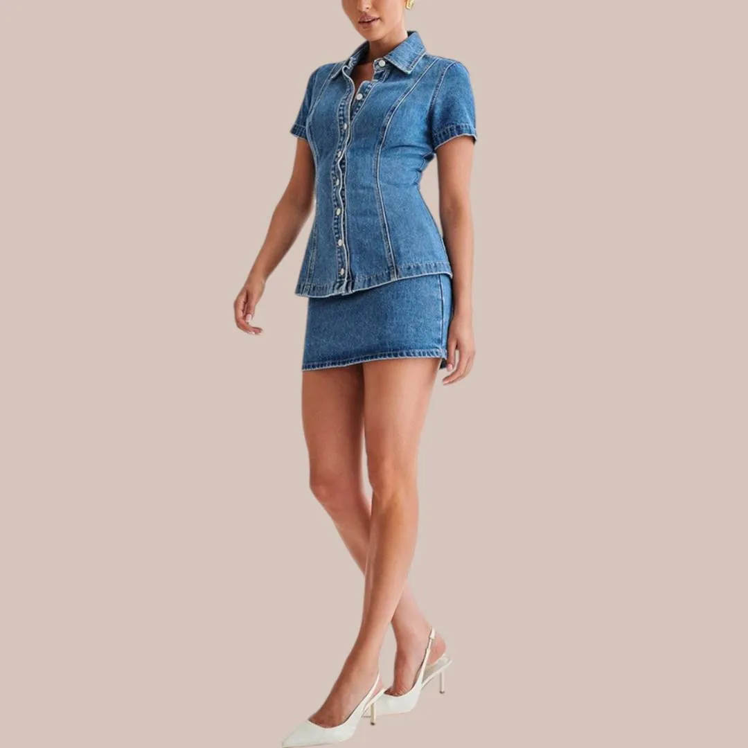Amira™ | Trendy Button-Up Denim Set