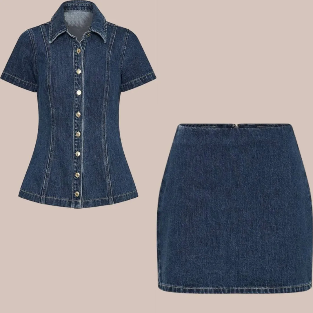 Amira™ | Trendy Button-Up Denim Set