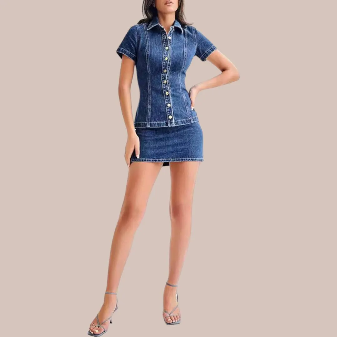 Amira™ | Trendy Button-Up Denim Set