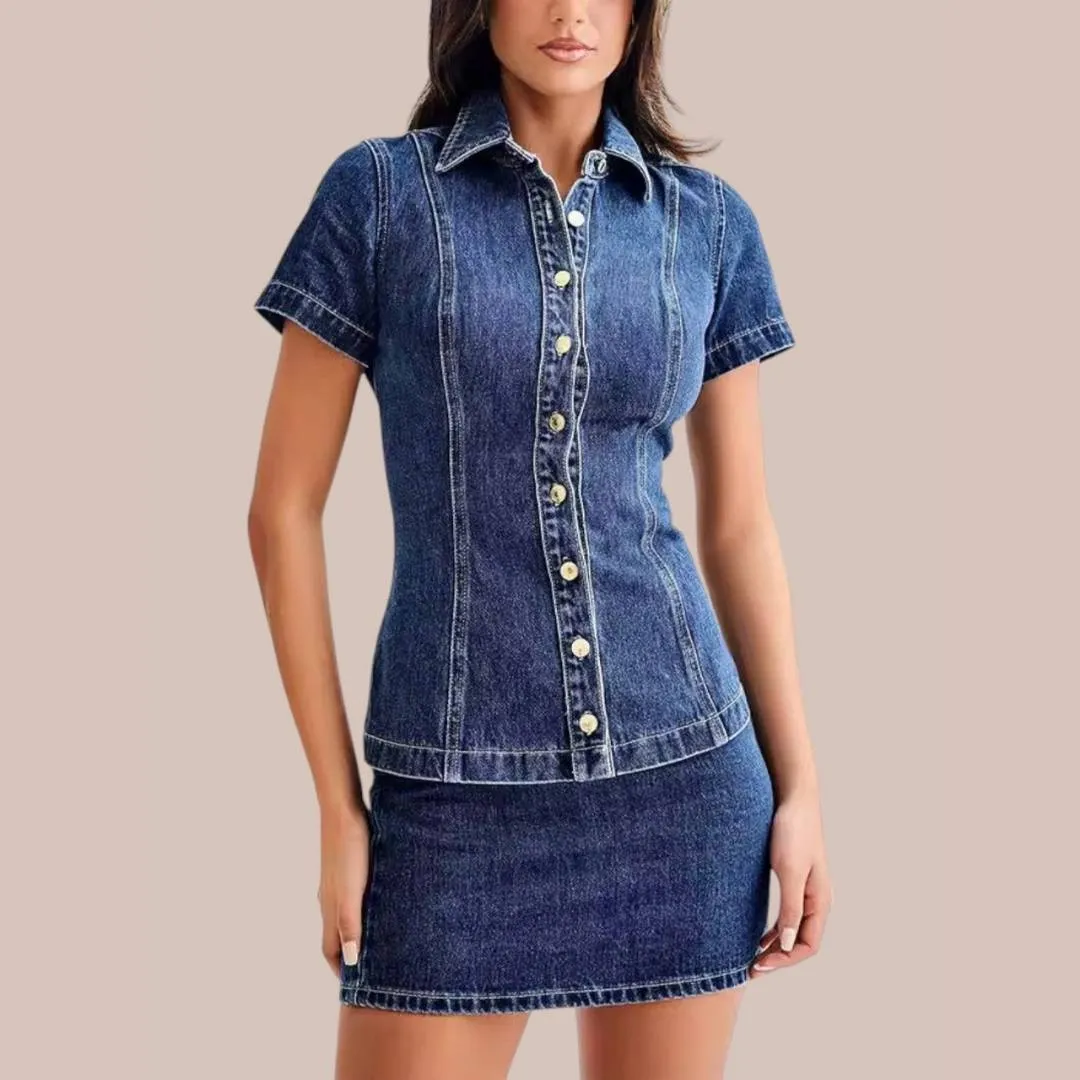 Amira™ | Trendy Button-Up Denim Set