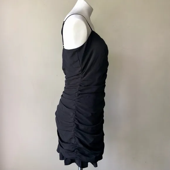 AQUA by Bloomingdales Ruched Ruffled Hem Bodycon Cami Dress in Black M NWT