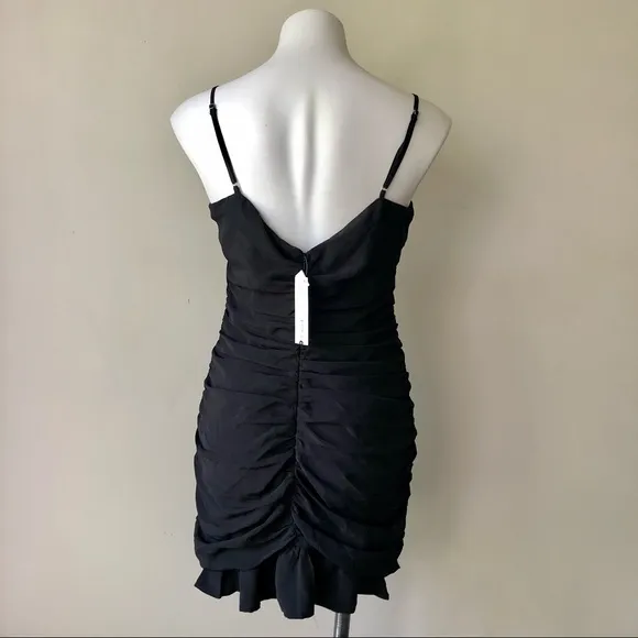 AQUA by Bloomingdales Ruched Ruffled Hem Bodycon Cami Dress in Black M NWT