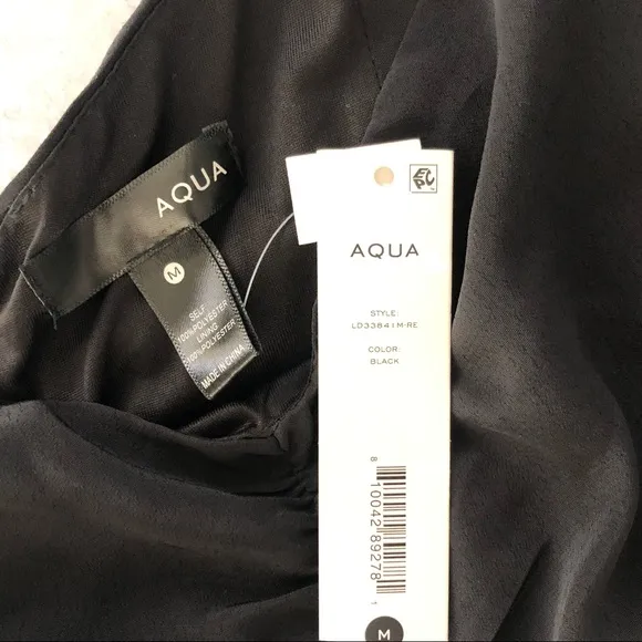 AQUA by Bloomingdales Ruched Ruffled Hem Bodycon Cami Dress in Black M NWT