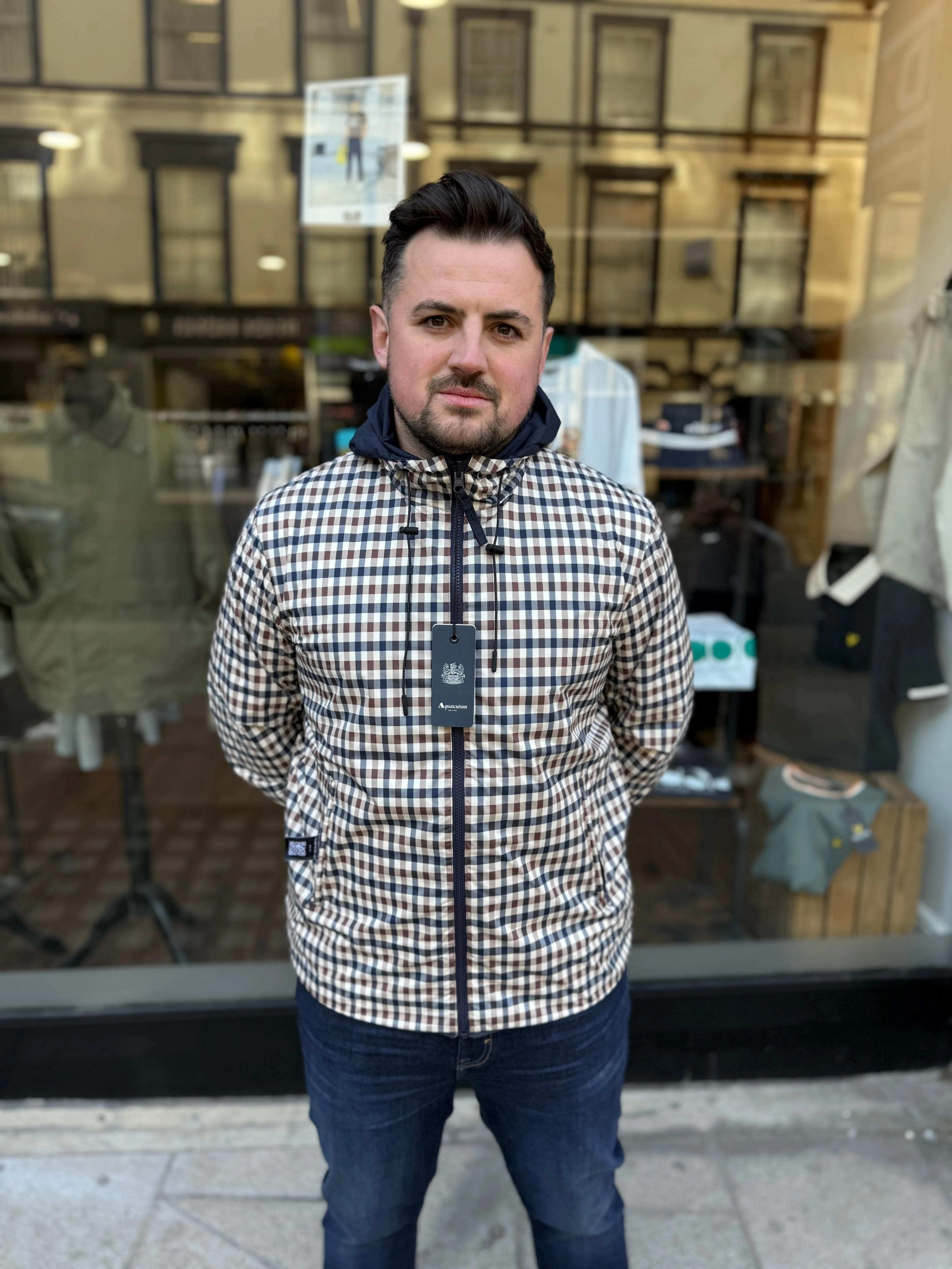 Aquascutum Reversible Zip Up Jacket - Club Check & Navy