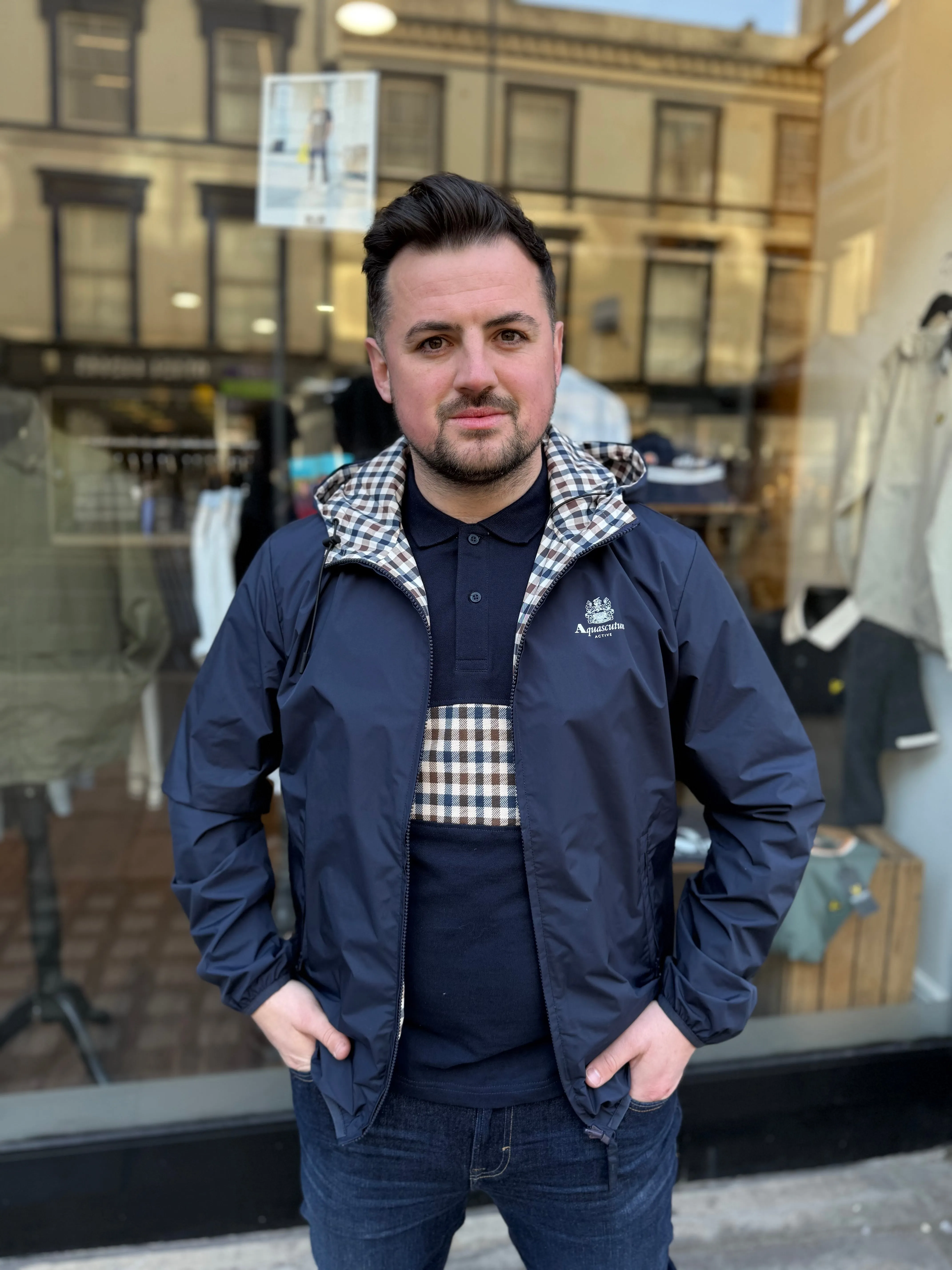 Aquascutum Reversible Zip Up Jacket - Club Check & Navy