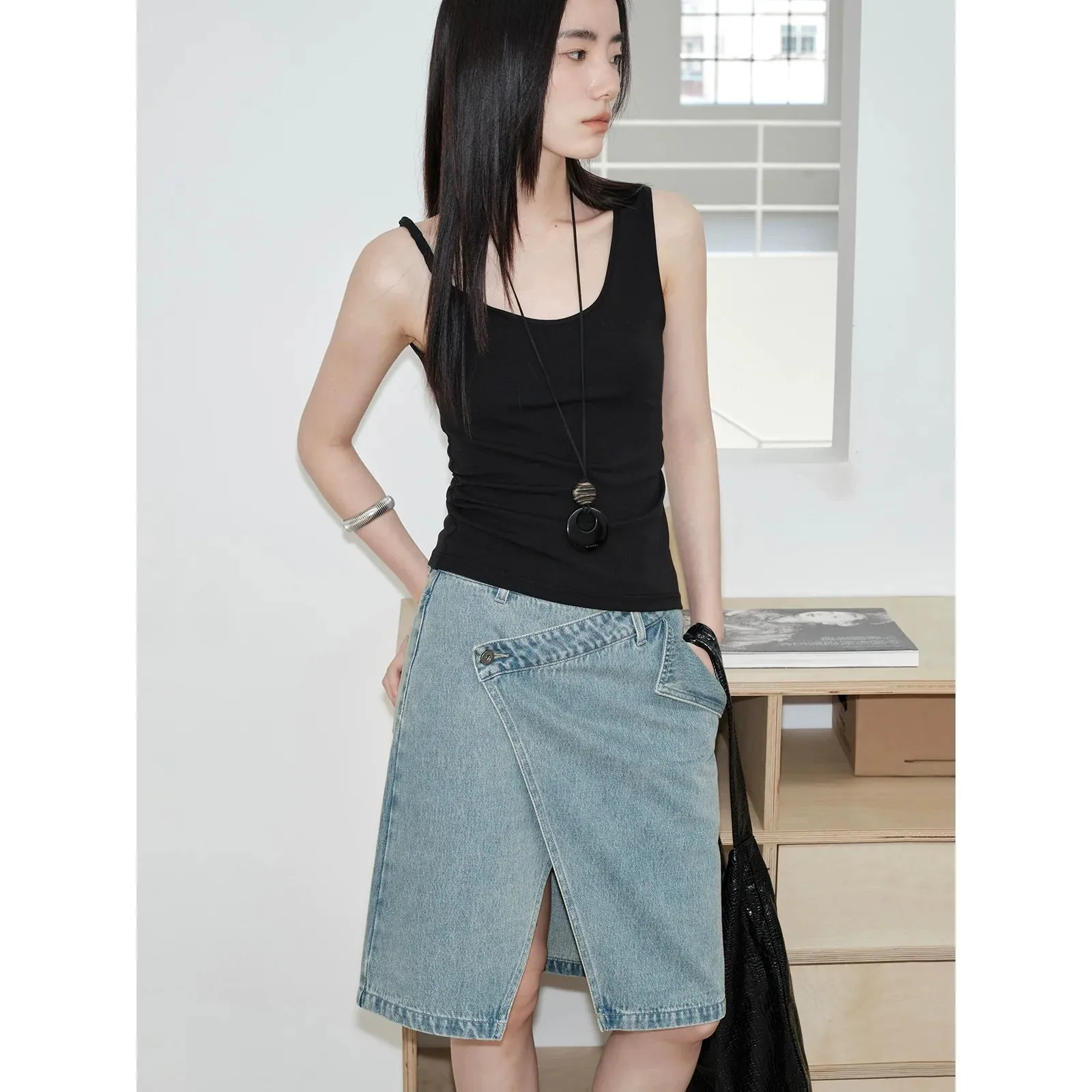 Asymmetrical Denim Skirt