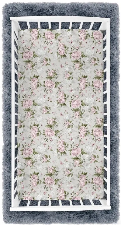 Baby Fitted Sheet 100% Cotton Mattress Toddler Bed 140x70cm Peony and Butterflies
