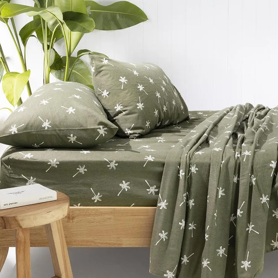 Bambury Cocos Flannelette Sheet Set - Olive
