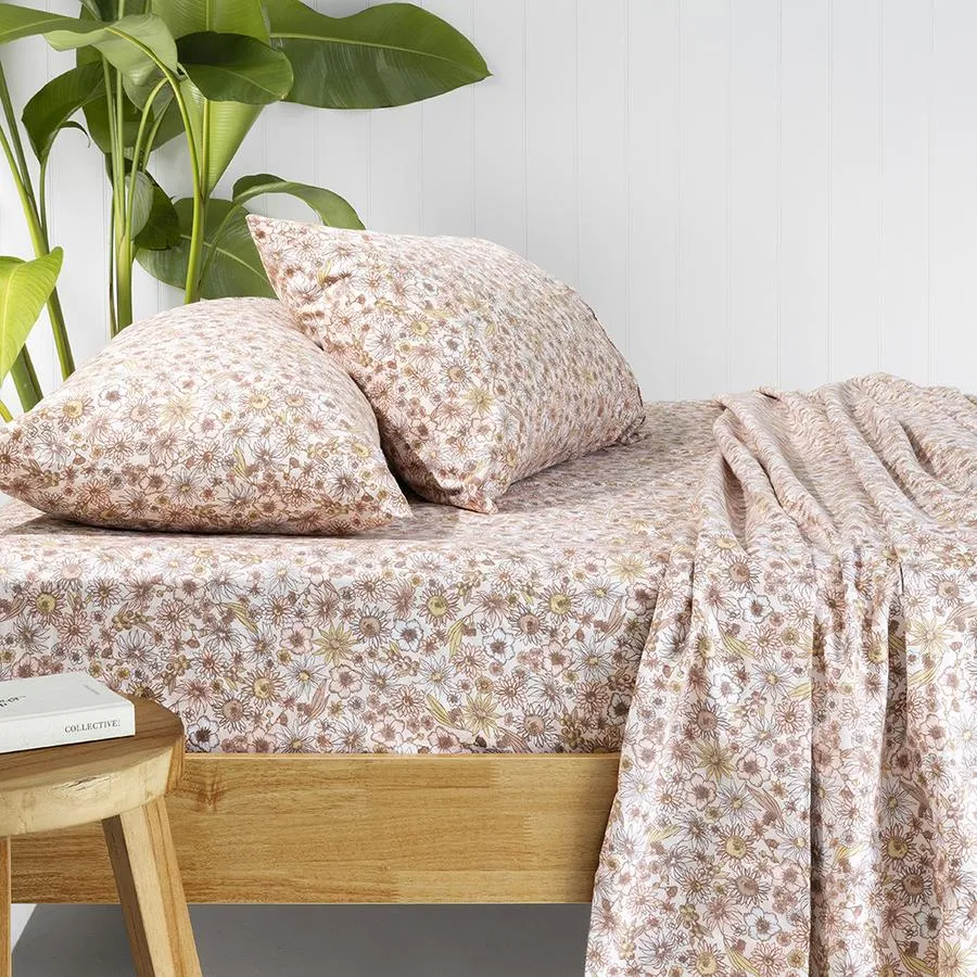 Bambury Marguerite Flannelette Sheet Set - Rosewater