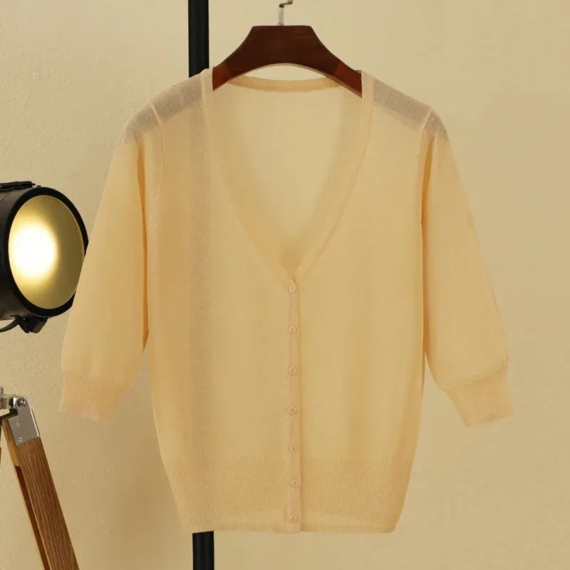 Basic Outerwear Summer Cardigan Women Girls Knitted Ladies Sweaters Cropped Crochet Top Knitwear Black Bolero Woman Jersey Tops