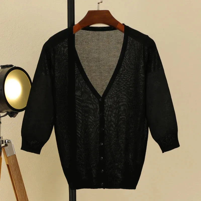 Basic Outerwear Summer Cardigan Women Girls Knitted Ladies Sweaters Cropped Crochet Top Knitwear Black Bolero Woman Jersey Tops