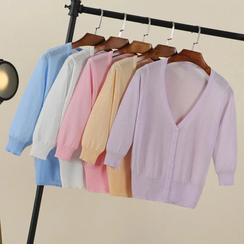 Basic Outerwear Summer Cardigan Women Girls Knitted Ladies Sweaters Cropped Crochet Top Knitwear Black Bolero Woman Jersey Tops