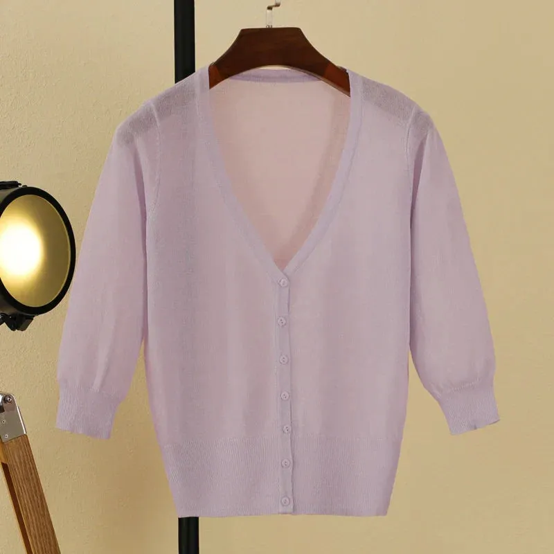 Basic Outerwear Summer Cardigan Women Girls Knitted Ladies Sweaters Cropped Crochet Top Knitwear Black Bolero Woman Jersey Tops