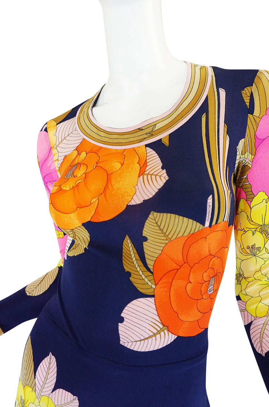 Beautiful 1970s Tropical Print Silk Jersey Leonard Maxi Dress