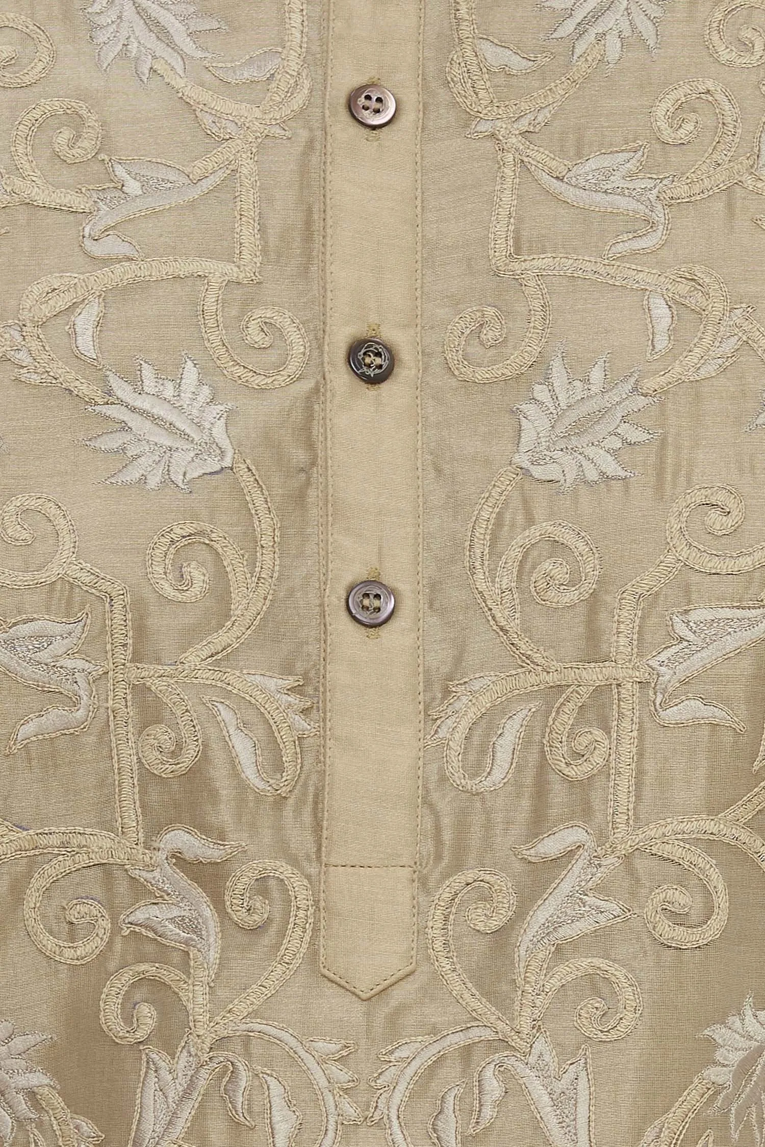 Beige Chanderi Silk Embroidered Kurta Set
