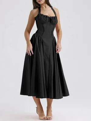 Black Key Hole Double Slit Fitted Dress