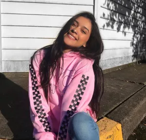 Black Sauce Outline | Light Pink Hoodie (Solid Checkered Drippin Sleeves)