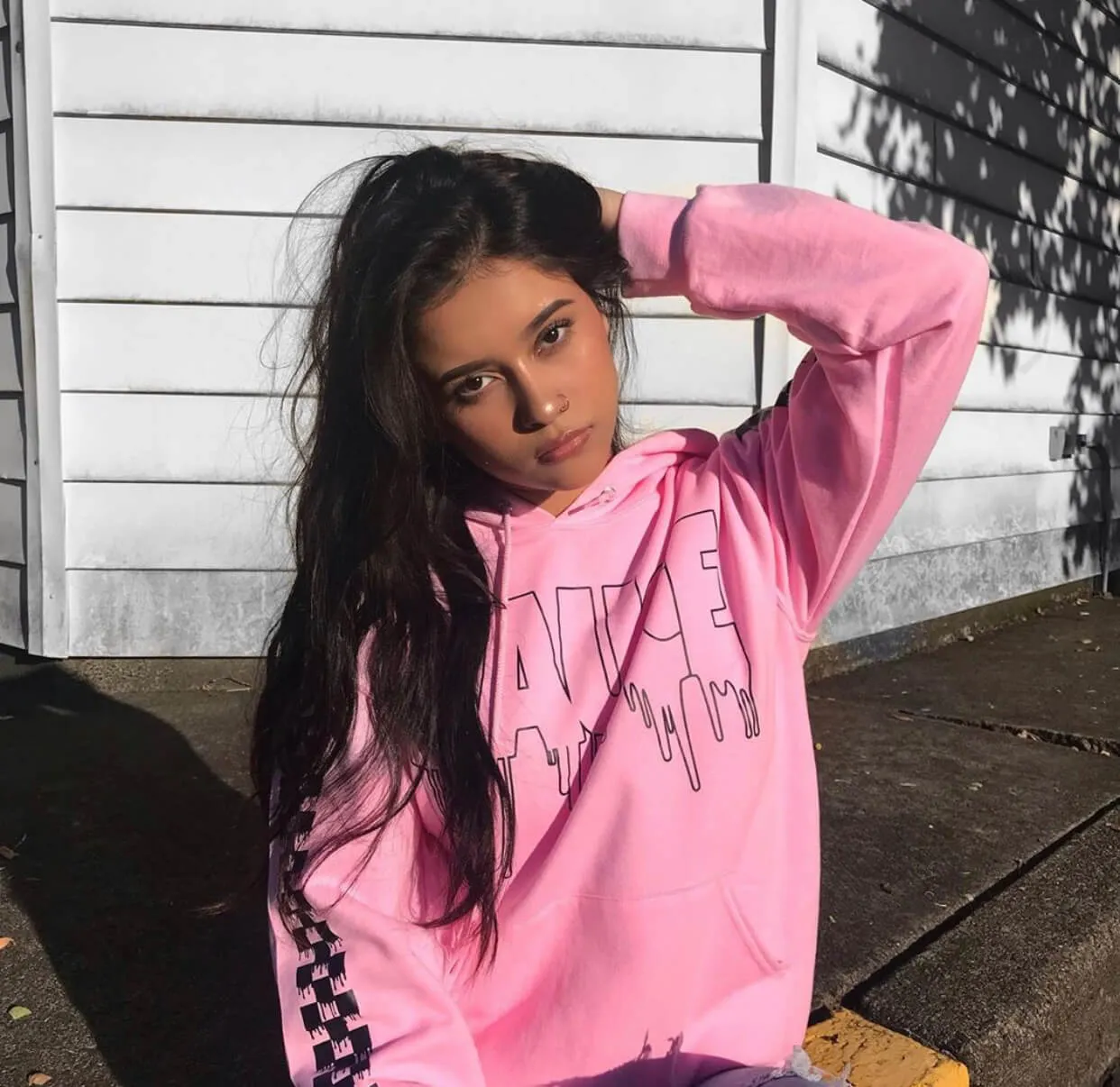 Black Sauce Outline | Light Pink Hoodie (Solid Checkered Drippin Sleeves)