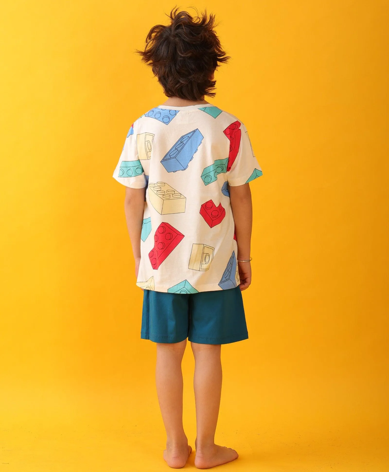 BLOCK BUILDER TEAL SLEEPWEAR SHORT SET - WHITE/TEAL