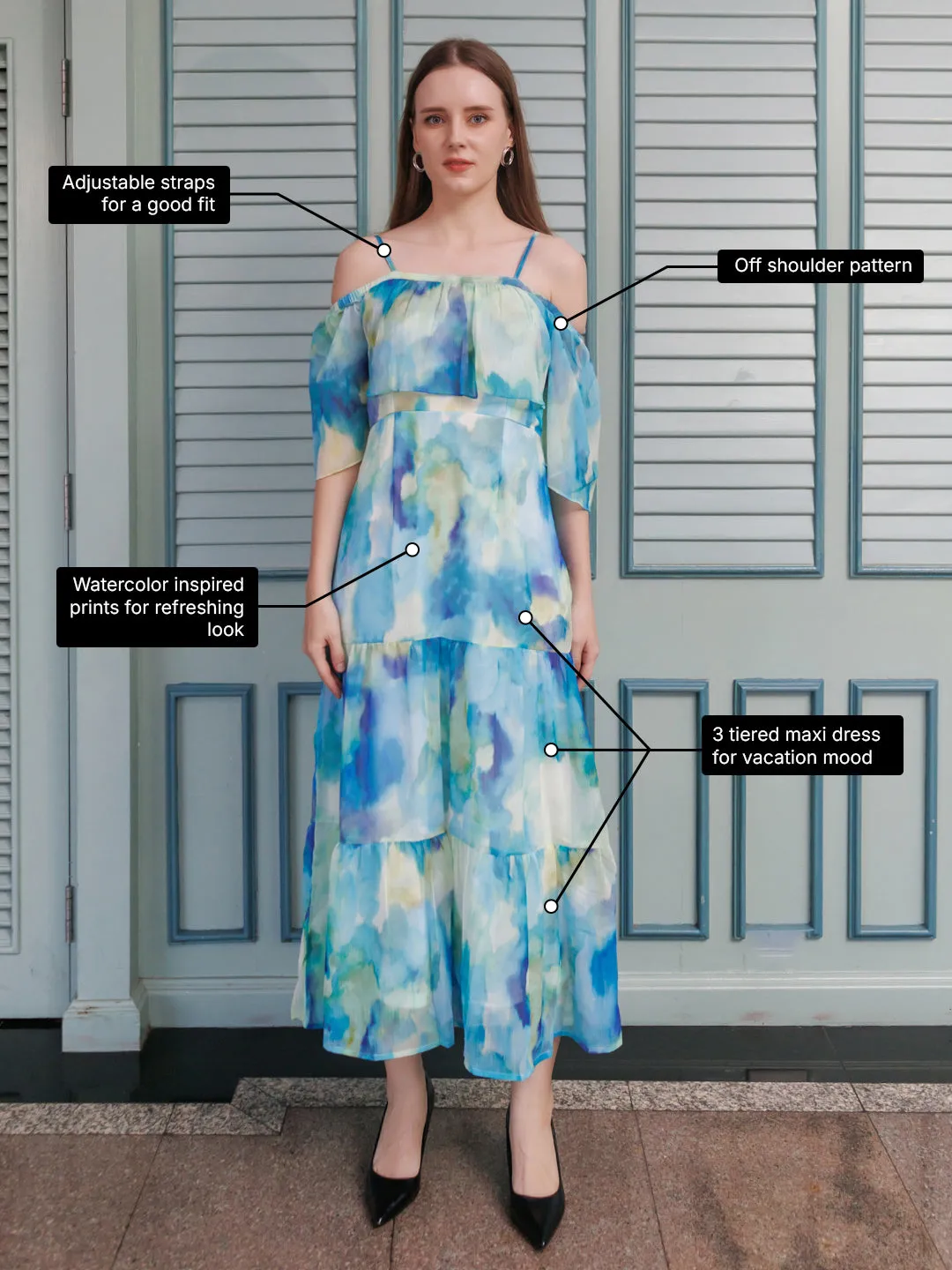 Blue Abstract Flared Maxi Dress