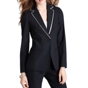 Blue Blazer with Tan Piping and Tailored Fit