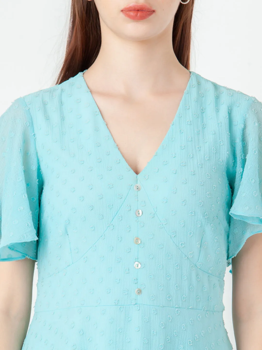 Blue Self Design Regular Midi Dress