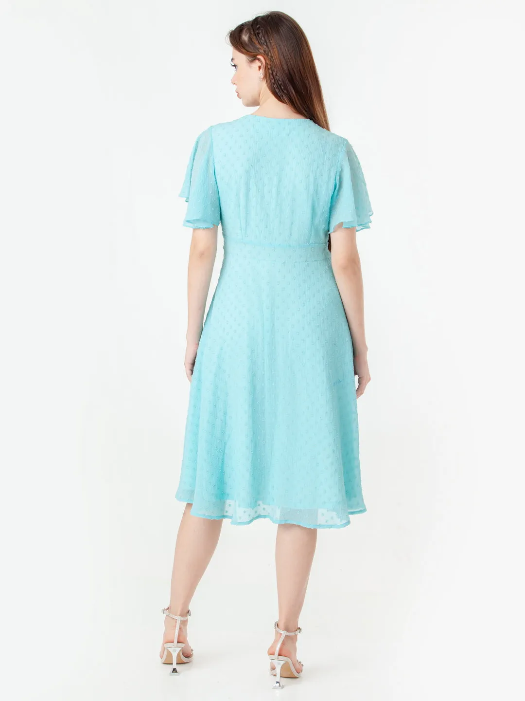 Blue Self Design Regular Midi Dress