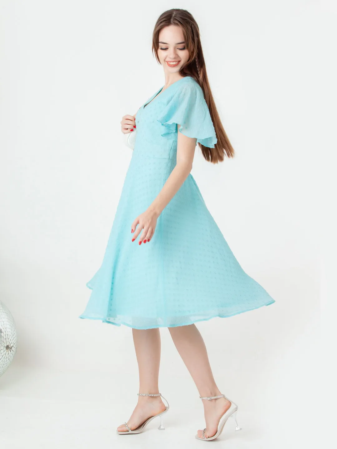 Blue Self Design Regular Midi Dress