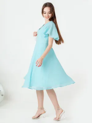 Blue Self Design Regular Midi Dress