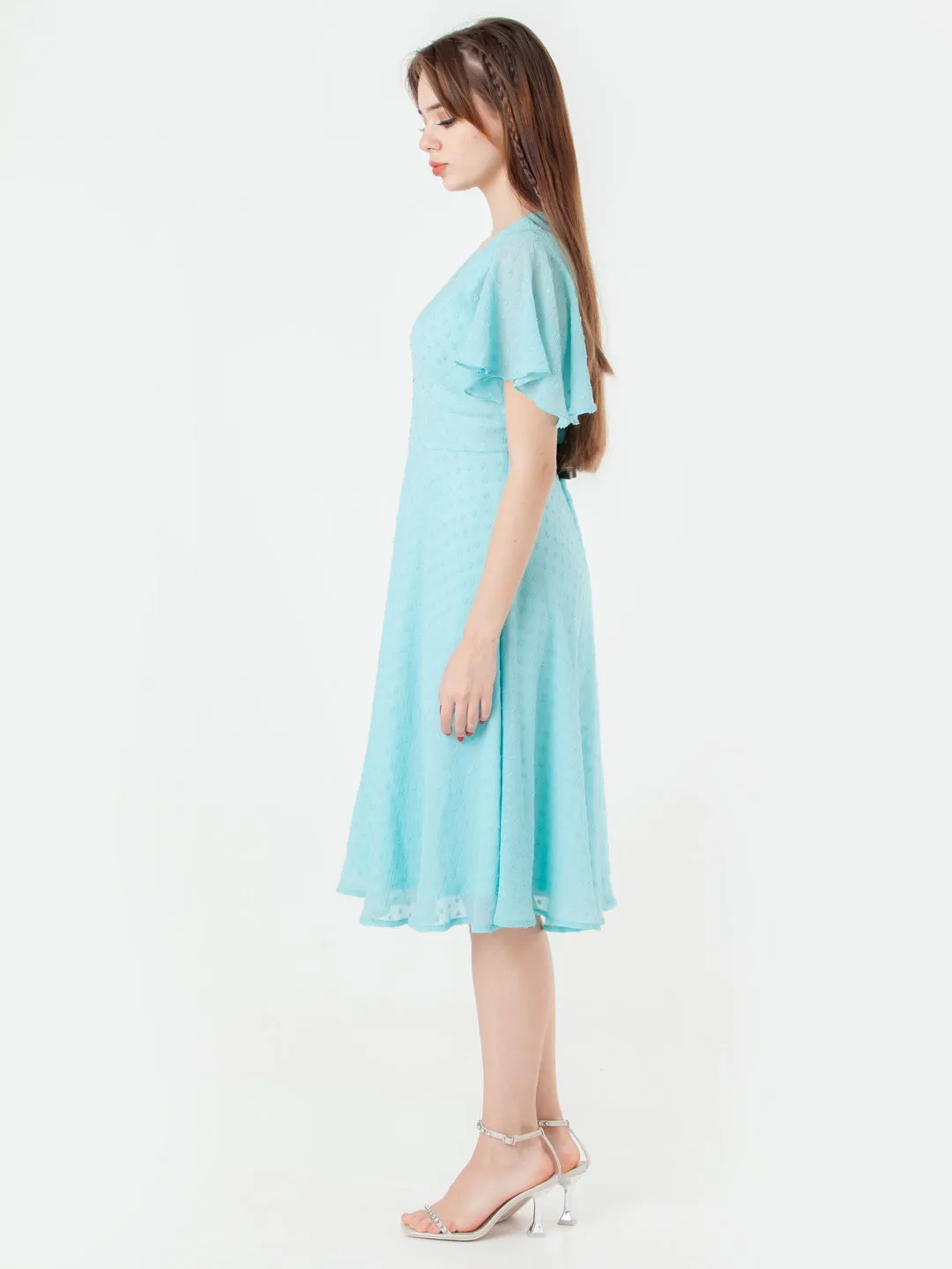 Blue Self Design Regular Midi Dress