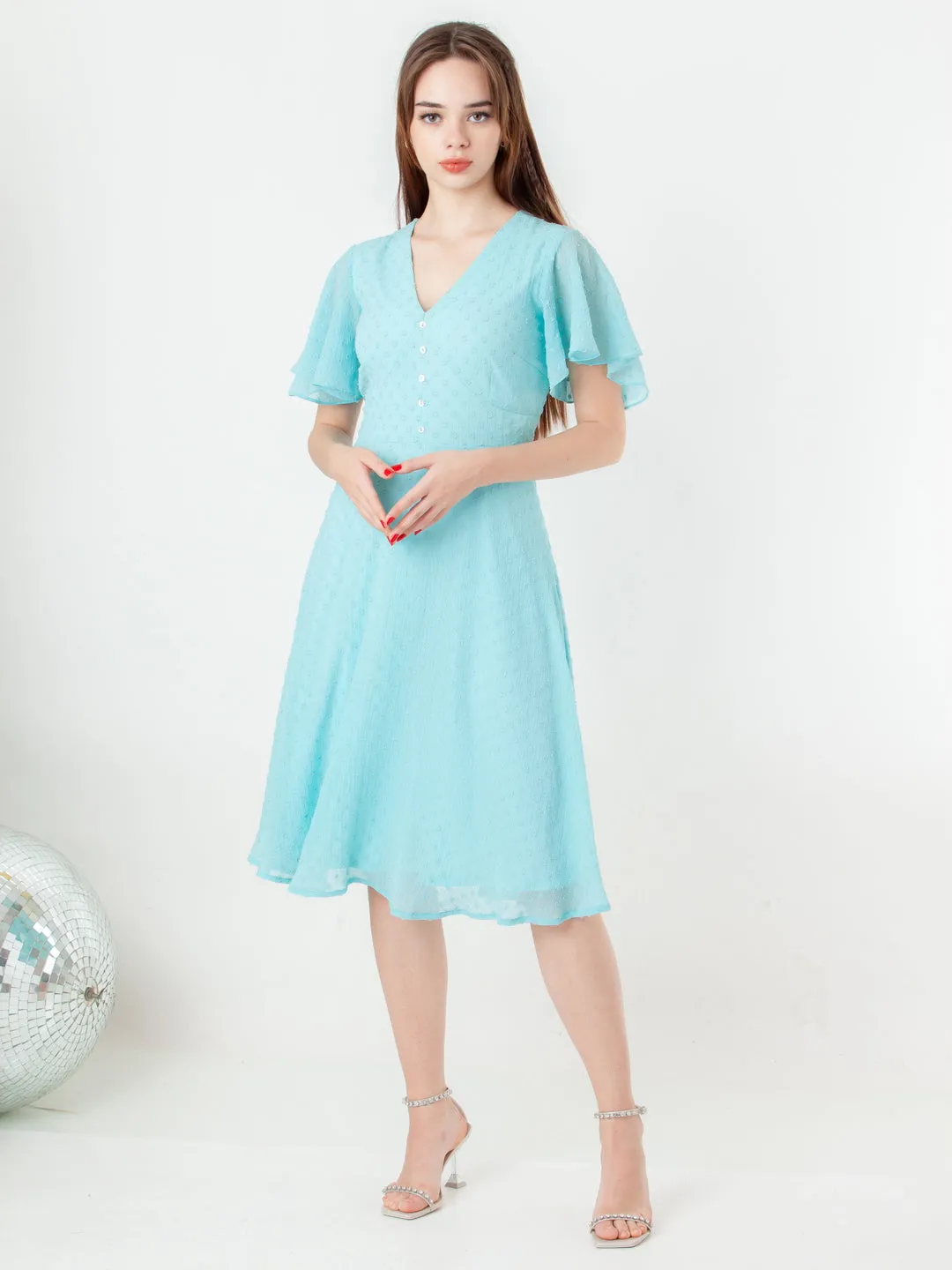 Blue Self Design Regular Midi Dress