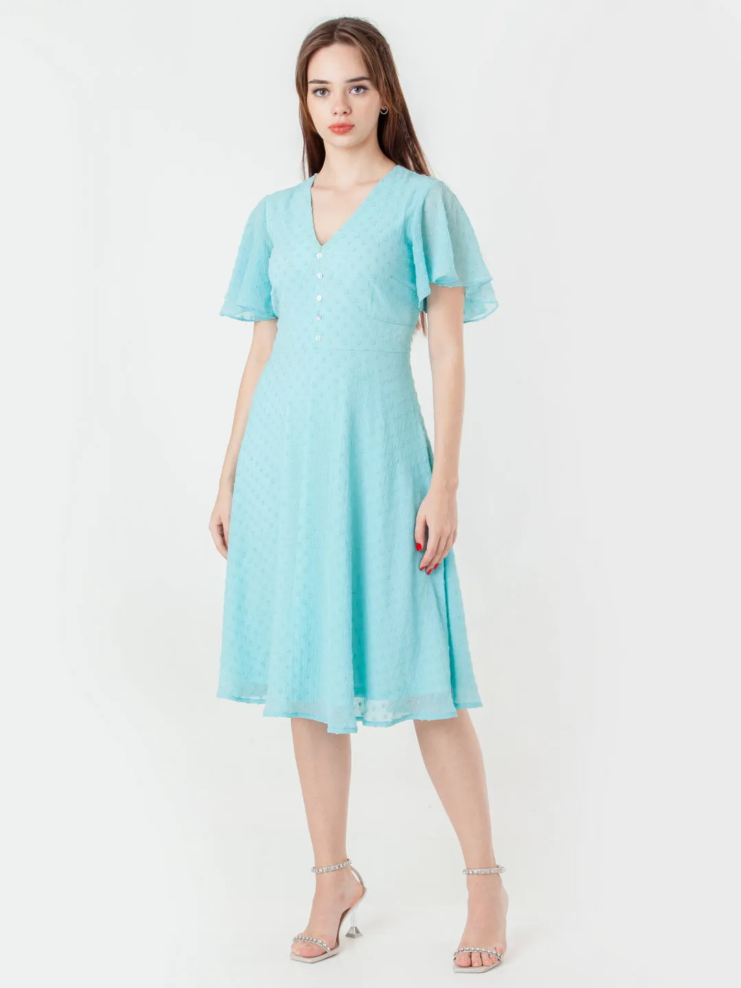 Blue Self Design Regular Midi Dress