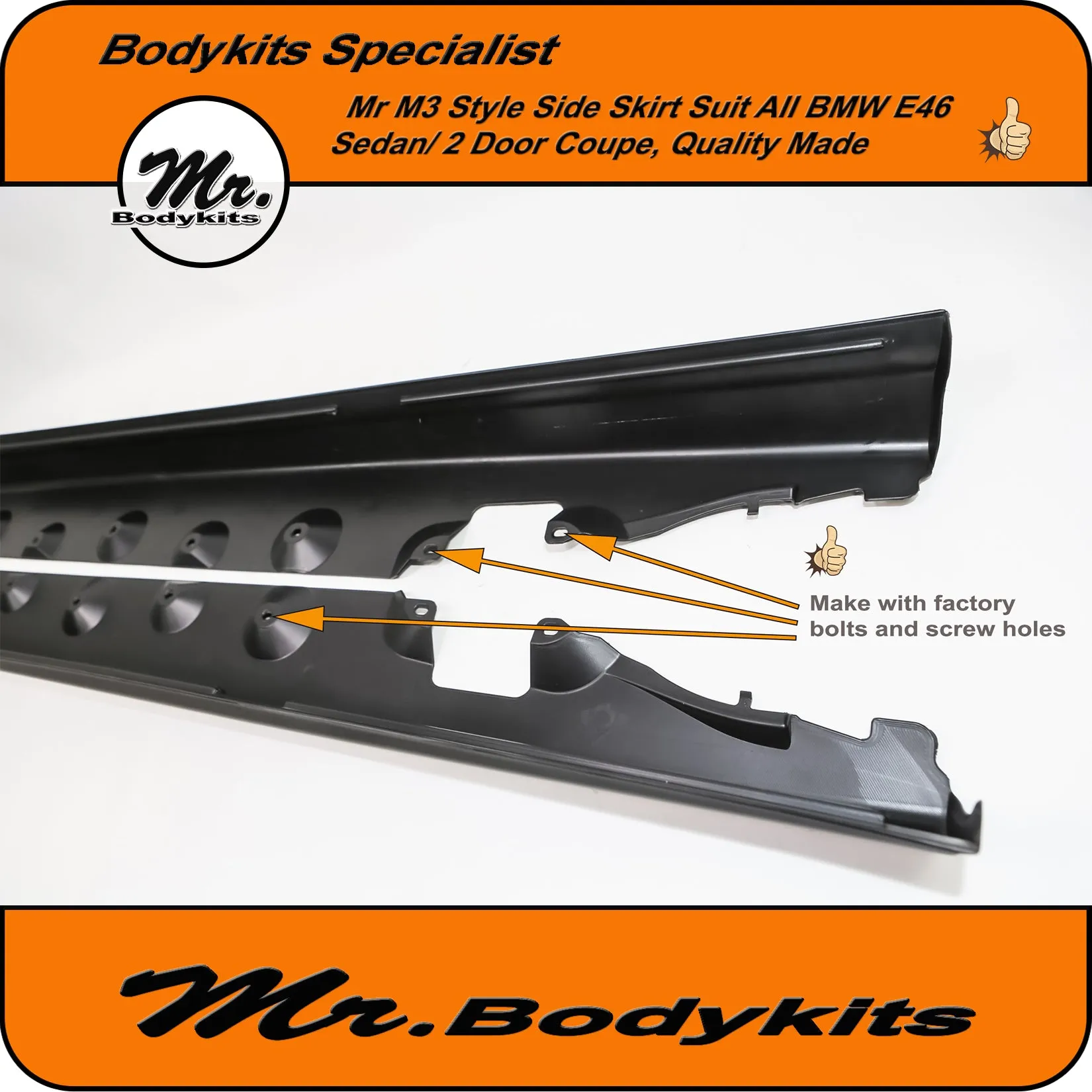 BMW E46 PP Plastic M3 Style Side Skirt For Sedan/ 2 Door Coupe