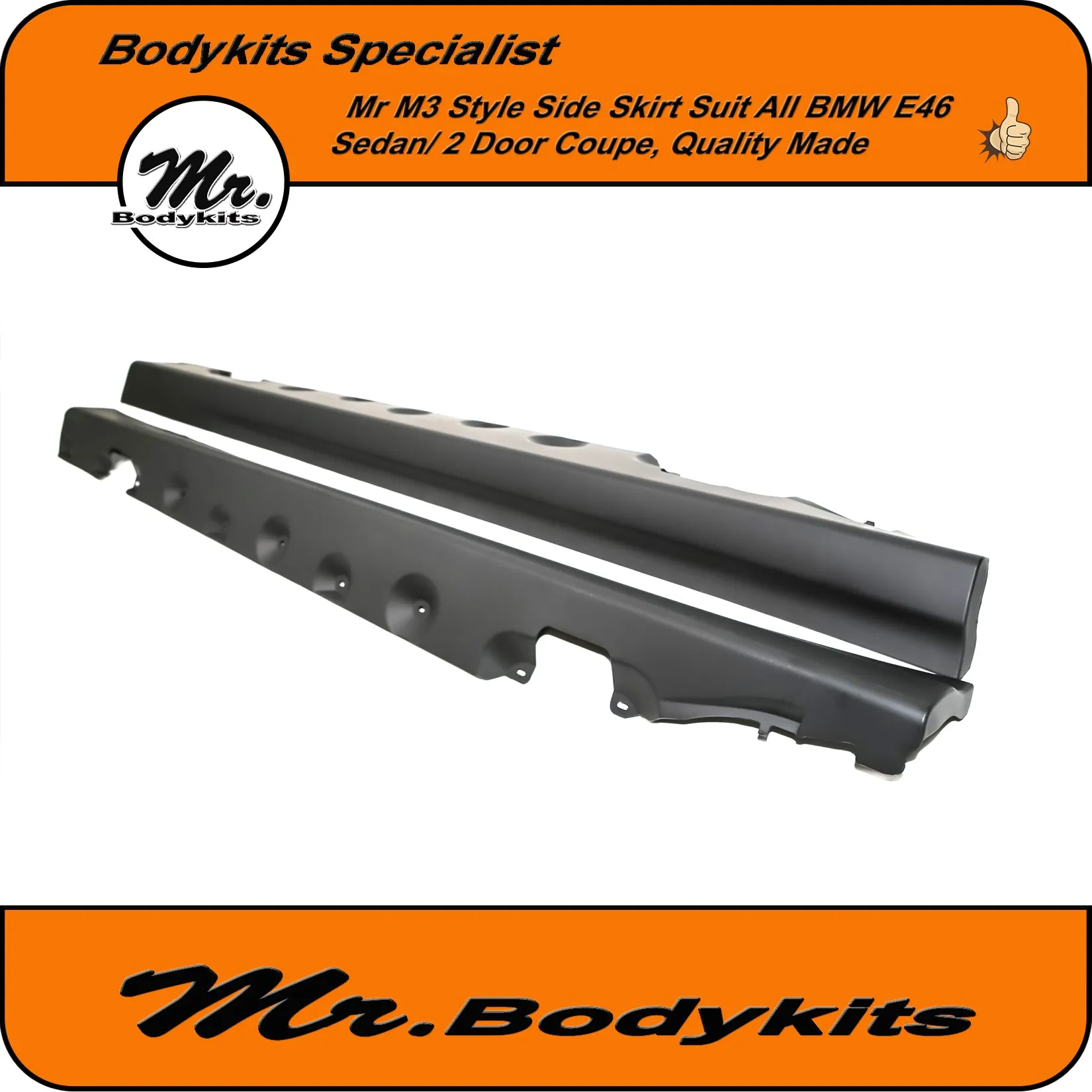 BMW E46 PP Plastic M3 Style Side Skirt For Sedan/ 2 Door Coupe