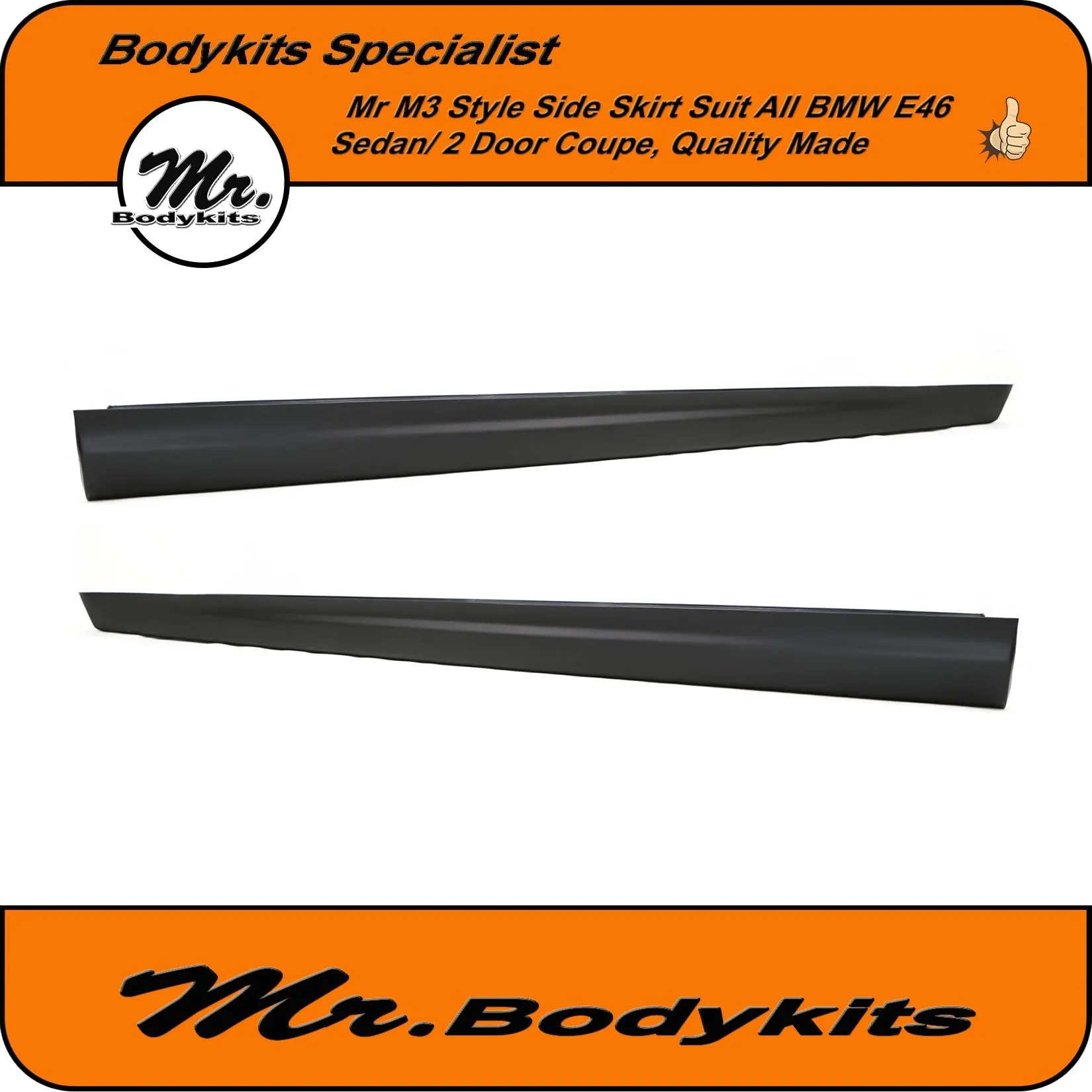BMW E46 PP Plastic M3 Style Side Skirt For Sedan/ 2 Door Coupe