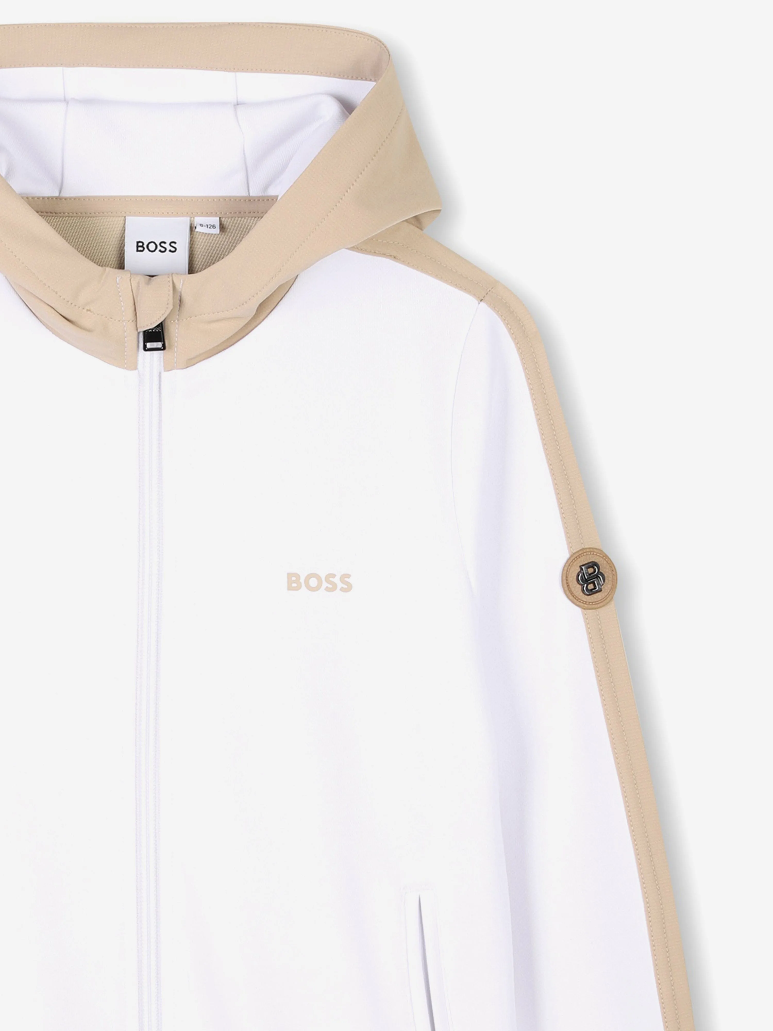 BOSS Boys Logo Zip Up Top in White