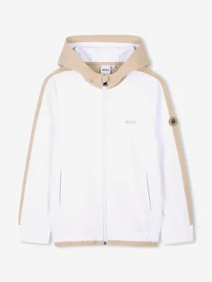 BOSS Boys Logo Zip Up Top in White
