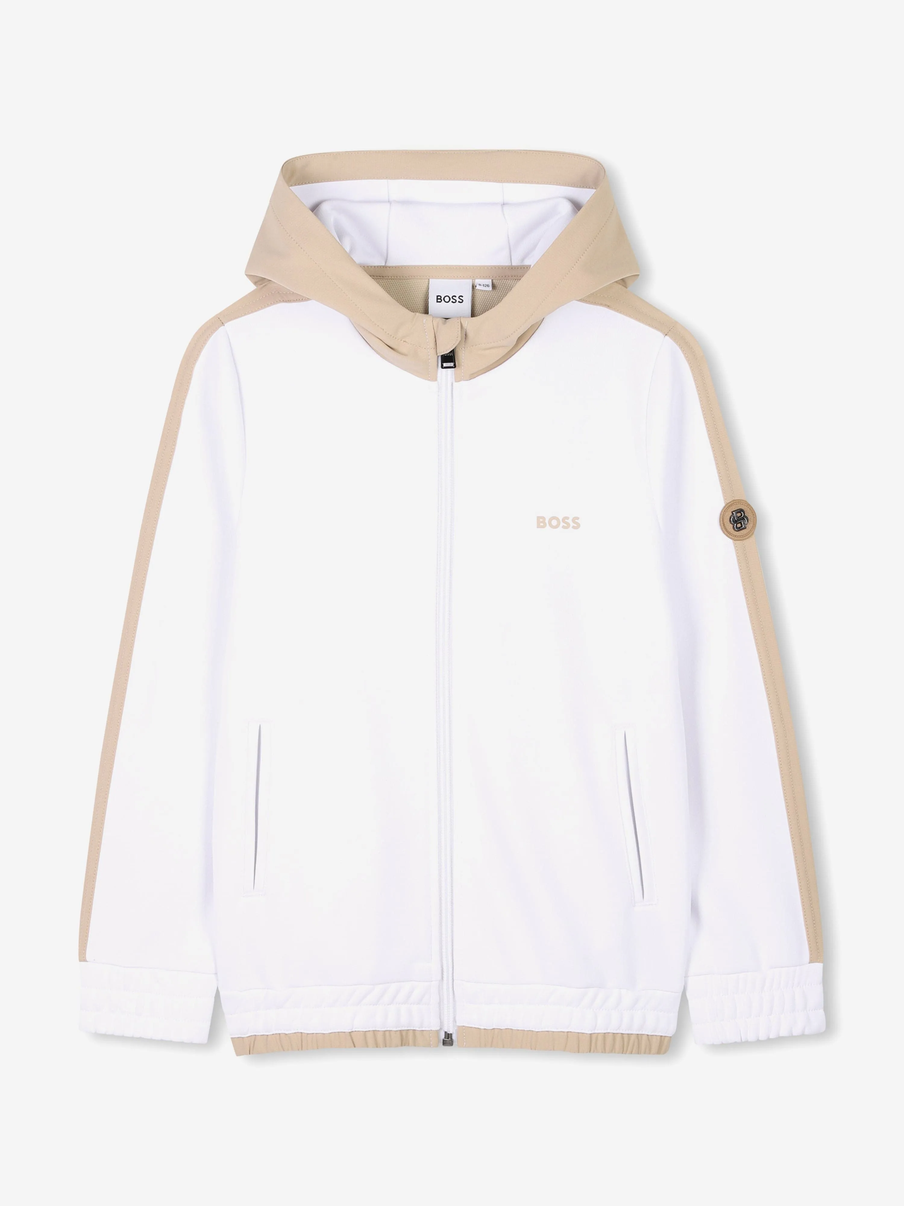 BOSS Boys Logo Zip Up Top in White